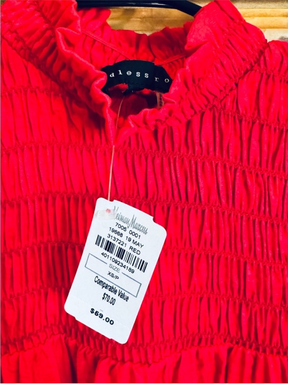 Endless Rose Red Smocked Ruffle Neck Top NEIMAN MARCUS - Picture 2 of 3